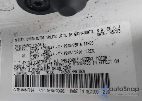 2023 Toyota Tacoma Sr5 from USA, damaged, VIN 3TYAX5GN1PT081701